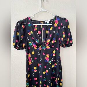 Topshop Bright Floral Satin Heart Midi Dress (Size 10)